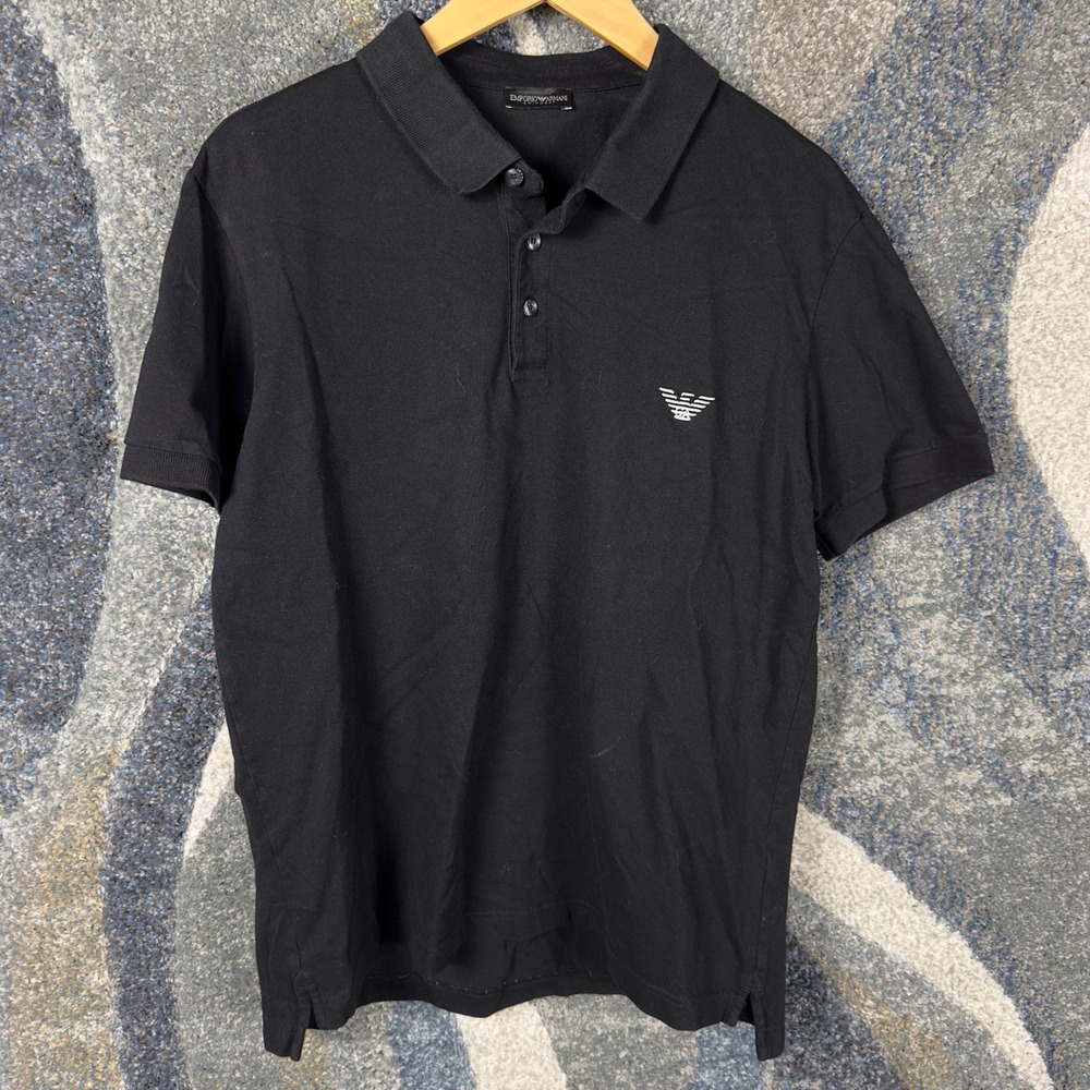 Emporio Armani Swimwear Polo Shirt Mens XL Black Excellent Eagle Logo Pique